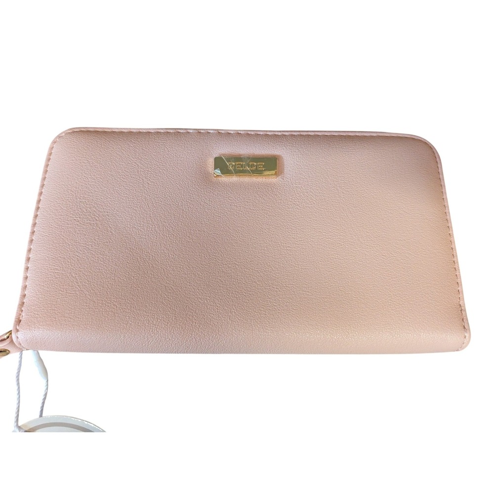 Beige Faux Leather Zip Around Multi Compartment Organizer Wallet‎ Gold Hardware